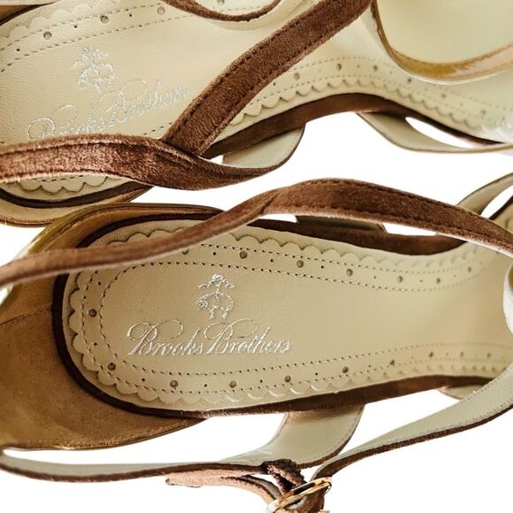 NWOT Brooks Brothers Scarpette leather peep toe shoes in Vernice Beige , size 8 - Picture 7 of 8